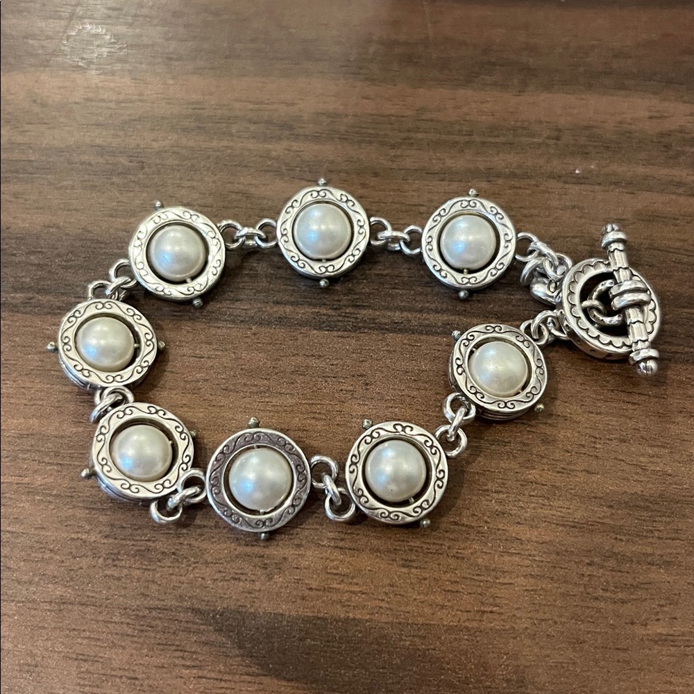 Brighton silver and faux pearl bracelet, EUC
